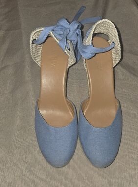 J. Crew Light Blue Ankle Tie Espadrille Heels